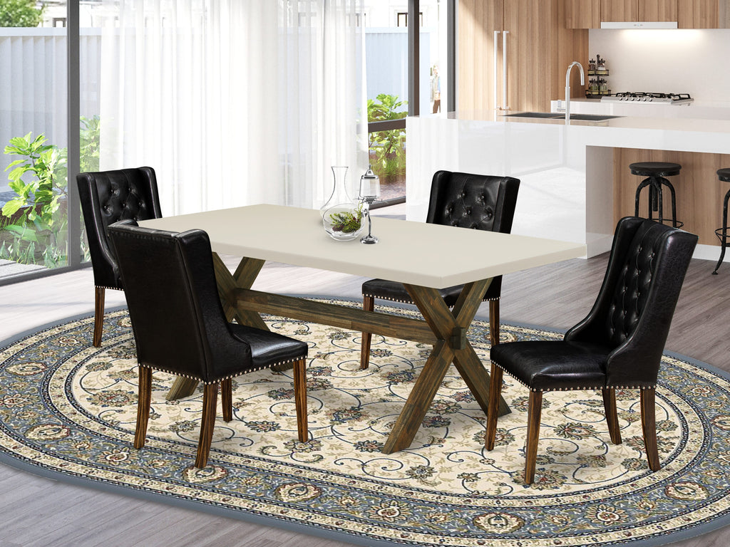 East West Furniture X727FO749-5 5 Piece Modern Dining Table Set Includes a Rectangle Wooden Table with X-Legs and 4 Black Faux Leather Parson Dining Chairs, 40x72 Inch, Multi-Color