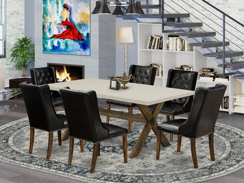 East West Furniture X727FO749-7 7 Piece Dining Set Consist of a Rectangle Dining Room Table with X-Legs and 6 Black Faux Leather Upholstered Parson Chairs, 40x72 Inch, Multi-Color