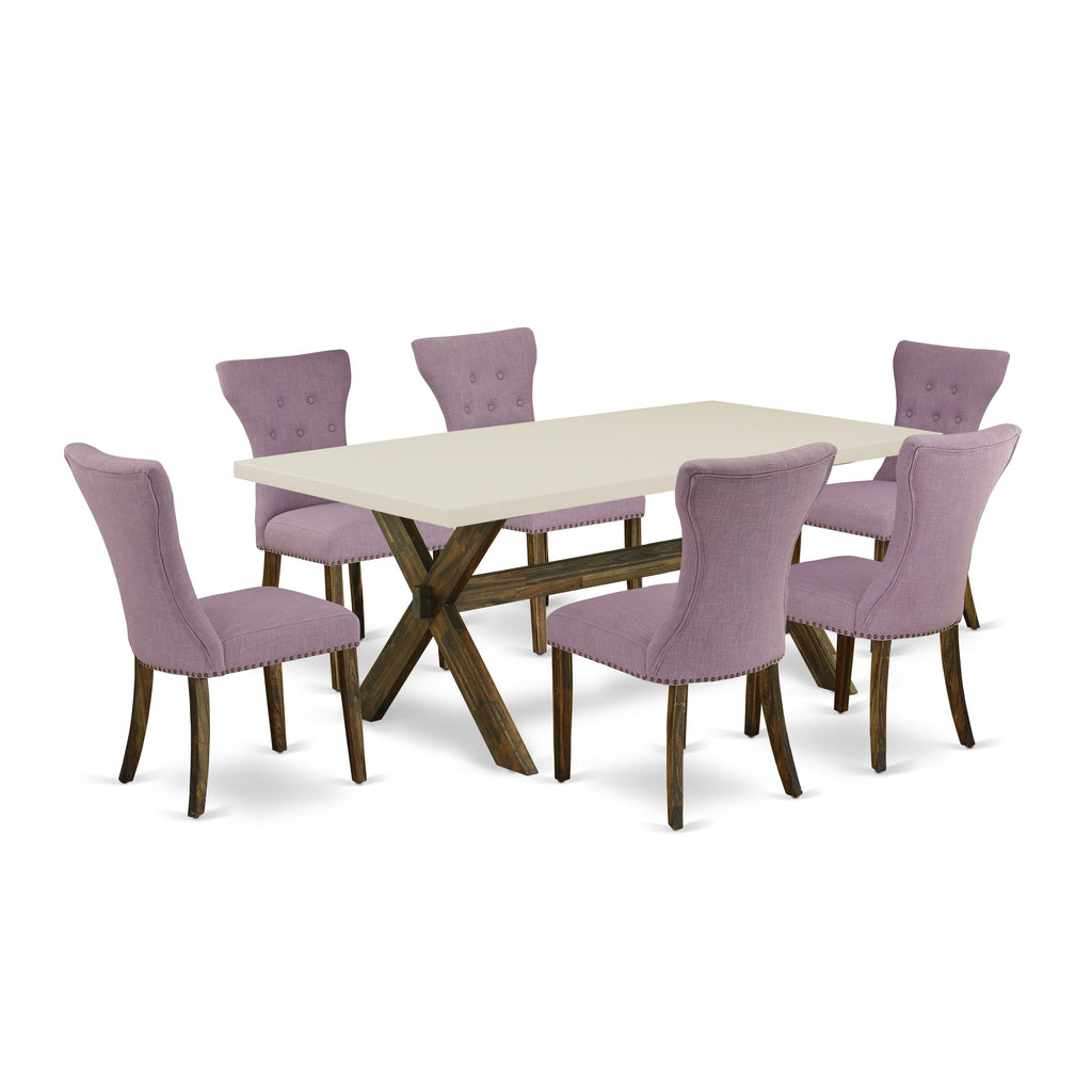 East West Furniture X727GA740-7 7 Piece Kitchen Table Set Consist of a Rectangle Dining Table with X-Legs and 6 Dahlia Linen Fabric Parson Dining Room Chairs, 40x72 Inch, Multi-Color