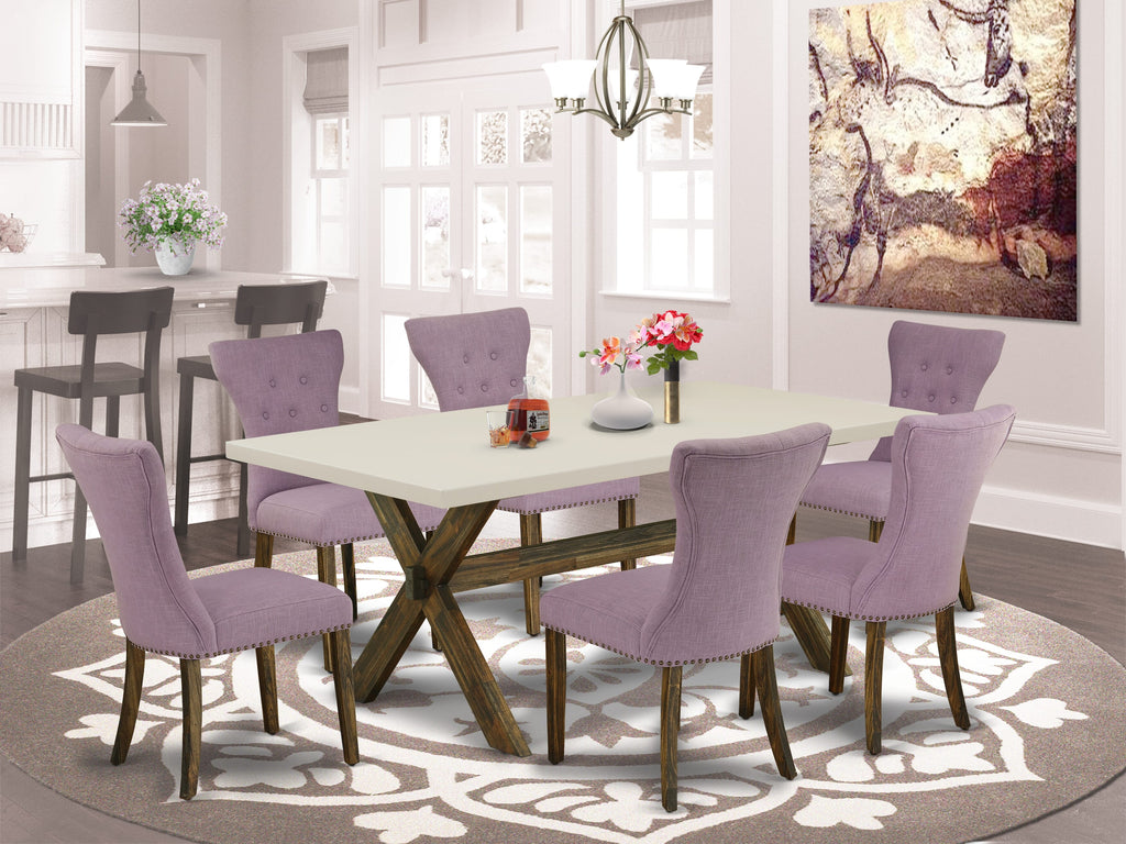 East West Furniture X727GA740-7 7 Piece Kitchen Table Set Consist of a Rectangle Dining Table with X-Legs and 6 Dahlia Linen Fabric Parson Dining Room Chairs, 40x72 Inch, Multi-Color