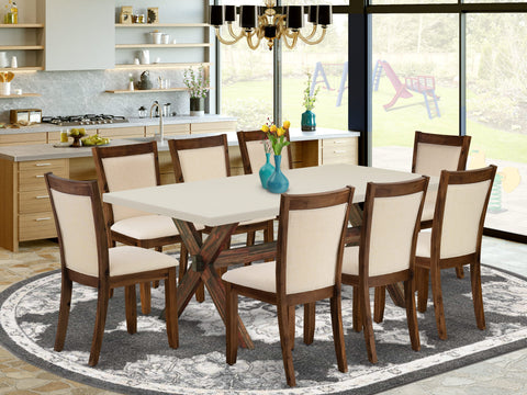East West Furniture X727MZN32-9 9 Piece Dining Room Furniture Set Includes a Rectangle Dining Table with X-Legs and 8 Light Beige Linen Fabric Parsons Chairs, 40x72 Inch, Multi-Color