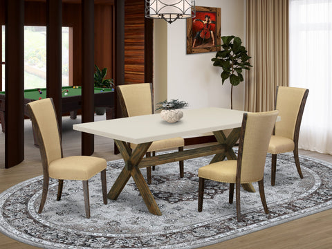 East West Furniture X727VE703-5 5 Piece Dinette Set for 4 Includes a Rectangle Dining Room Table with X-Legs and 4 Brown Linen Fabric Upholstered Parson Chairs, 40x72 Inch, Multi-Color