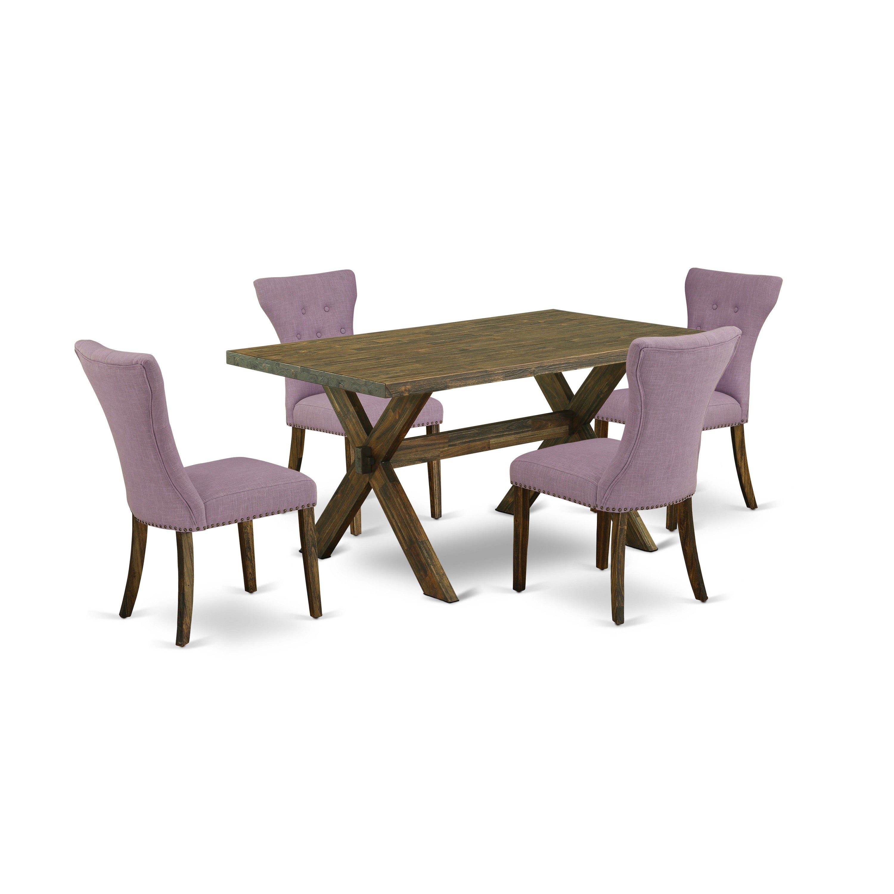 East West Furniture X776GA740-5 5 Piece Kitchen Table Set for 4 Includes a Rectangle Dining Room Table with X-Legs and 4 Dahlia Linen Fabric Upholstered Chairs