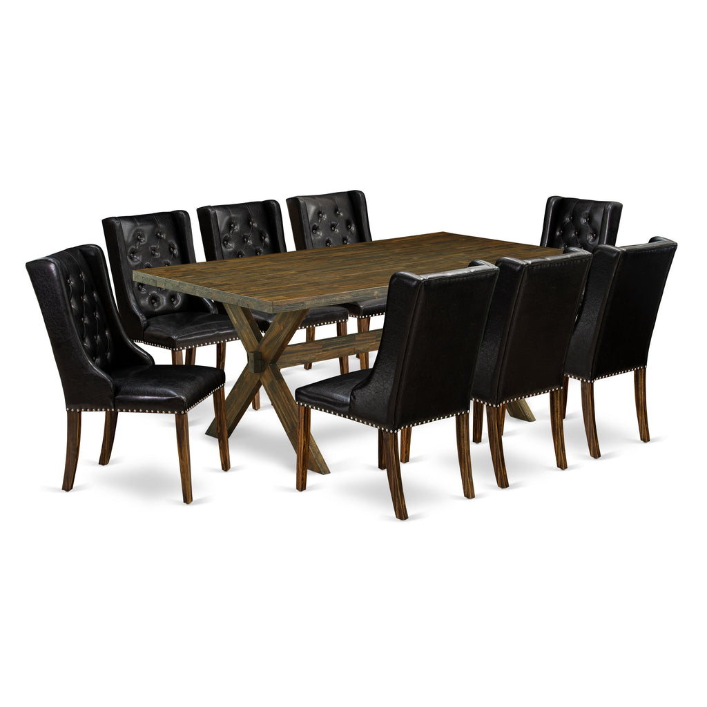 East West Furniture X777FO749-9 9 Piece Dining Table Set Includes a Rectangle Dining Room Table with X-Legs and 8 Black Faux Leather Parsons Chairs