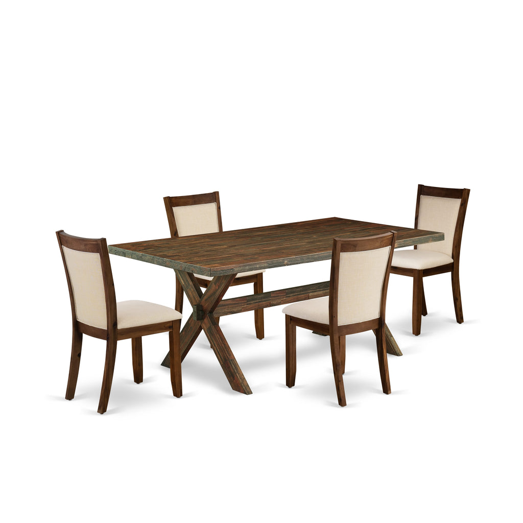 East West Furniture X777MZN32-5 5-Piece Dining Table Set Includes a Rectangular Dining Table and 4 Light Beige Linen Fabric Upholstered Chairs with Stylish Back - Distressed Jacobean Finish