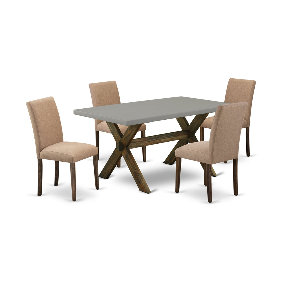 East West Furniture X796AB747-5 5 Piece Dining Table Set for 4 Includes a Rectangle Kitchen Table with X-Legs and 4 Light Sable Linen Fabric Parson Dining Chairs