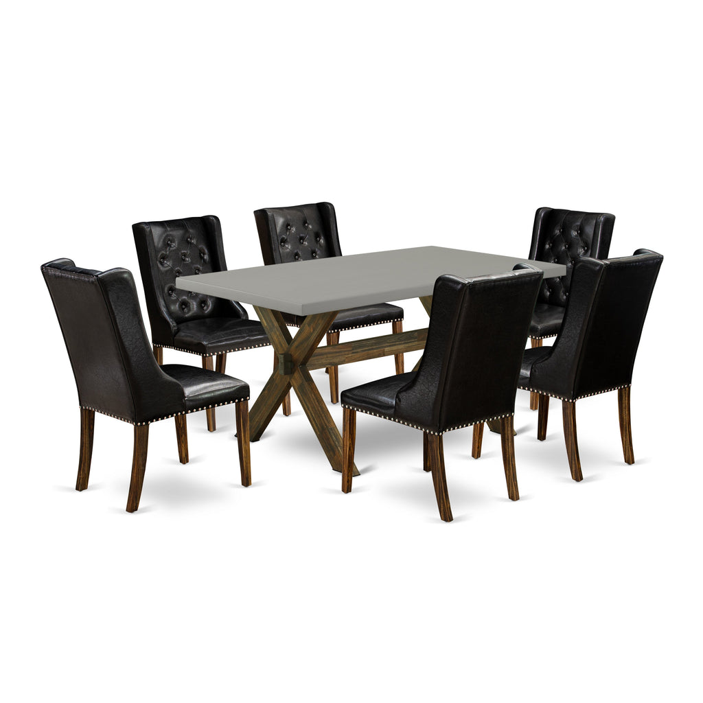 East West Furniture X796FO749-7 7 Piece Dining Room Furniture Set Consist of a Rectangle Dining Table with X-Legs and 6 Black Faux Leather Upholstered Chairs, 36x60 Inch, Multi-Color