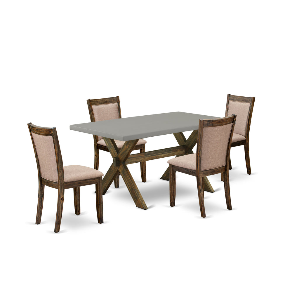 East West Furniture X796MZ716-5 5 Piece Kitchen Table Set for 4 Includes a Rectangle Dining Table with X-Legs and 4 Dark Khaki Linen Fabric Parson Dining Chairs