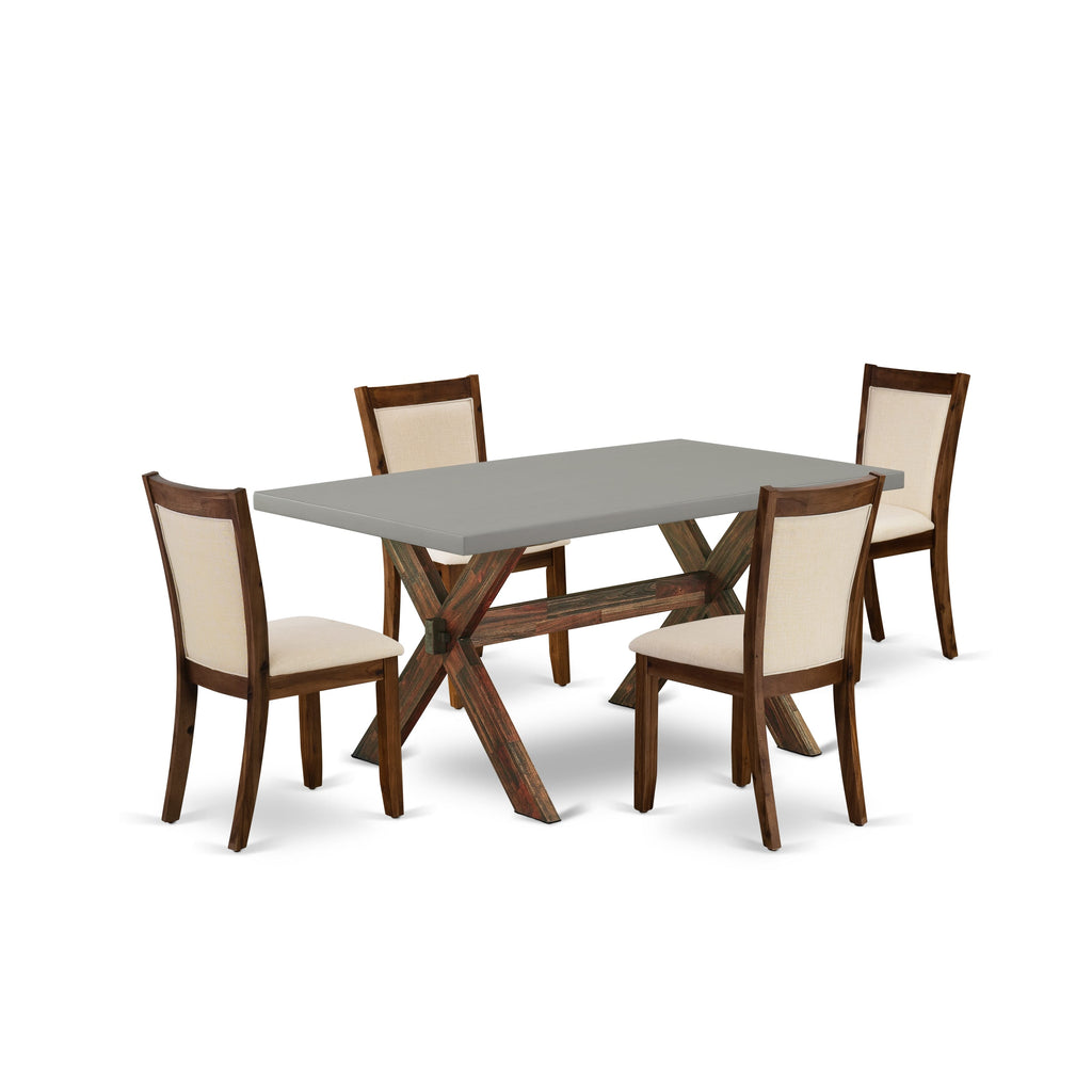 East West Furniture X796MZN32-5 5-Piece Dining Room Table Set Consists of a Mid Century Dining Table and 4 Light Beige Linen Fabric Parsons Chairs with Stylish Back - Distressed Jacobean Finish
