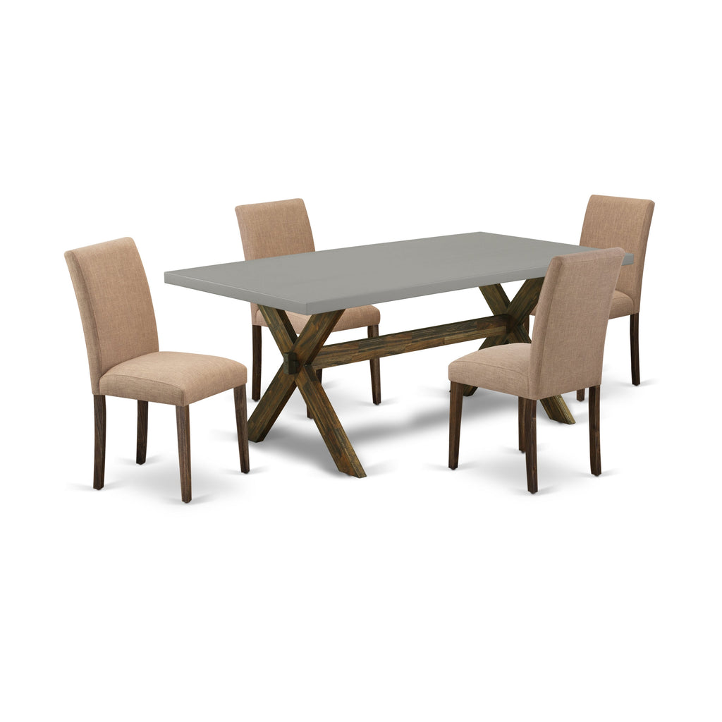 East West Furniture X797AB747-5 5 Piece Dinette Set for 4 Includes a Rectangle Dining Table with X-Legs and 4 Light Sable Linen Fabric Parson Dining Room Chairs