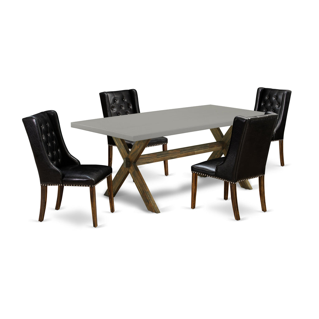 East West Furniture X797FO749-5 5 Piece Dining Room Table Set Includes a Rectangle Dining Table with X-Legs and 4 Black Faux Leather Upholstered Parson Chairs