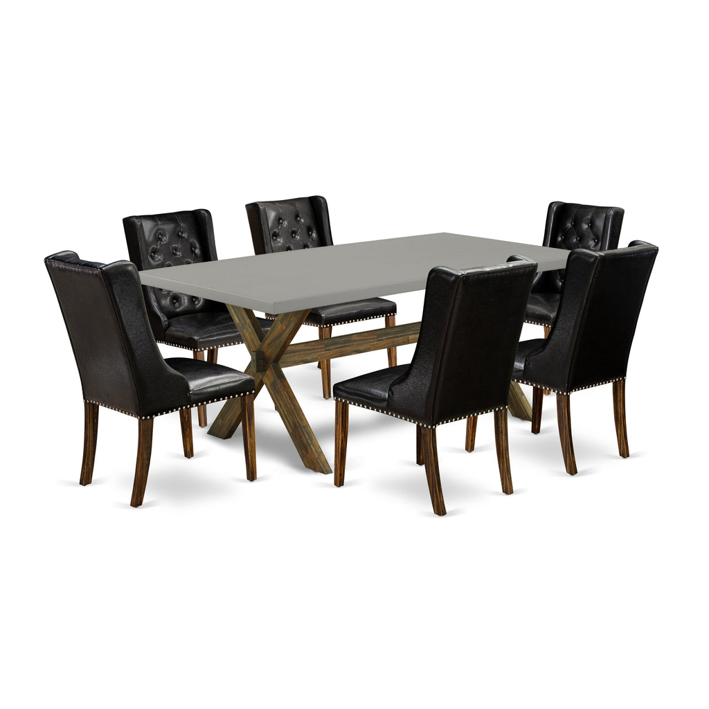 East West Furniture X797FO749-7 7 Piece Kitchen Table Set Consist of a Rectangle Dining Table with X-Legs and 6 Black Faux Leather Parson Dining Room Chairs