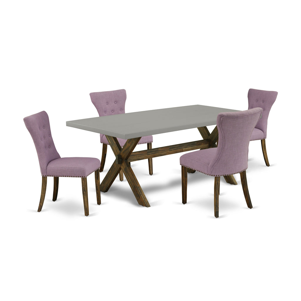 East West Furniture X797GA740-5 5 Piece Dining Table Set for 4 Includes a Rectangle Kitchen Table with X-Legs and 4 Dahlia Linen Fabric Parson Dining Chairs, 40x72 Inch, Multi-Color