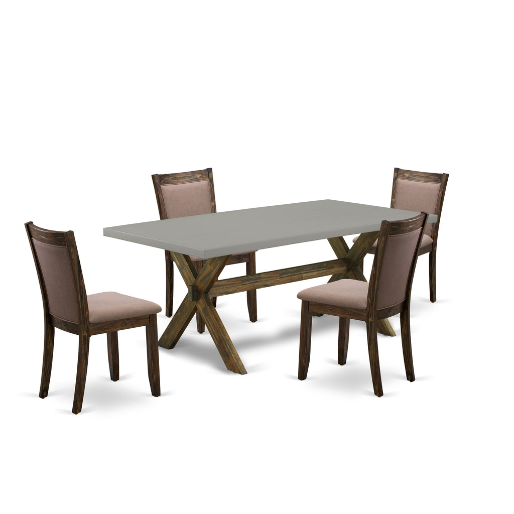 East West Furniture X797MZ748-5 5 Piece Kitchen Table Set for 4 Includes a Rectangle Dining Room Table with X-Legs and 4 Coffee Linen Fabric Parson Dining Chairs