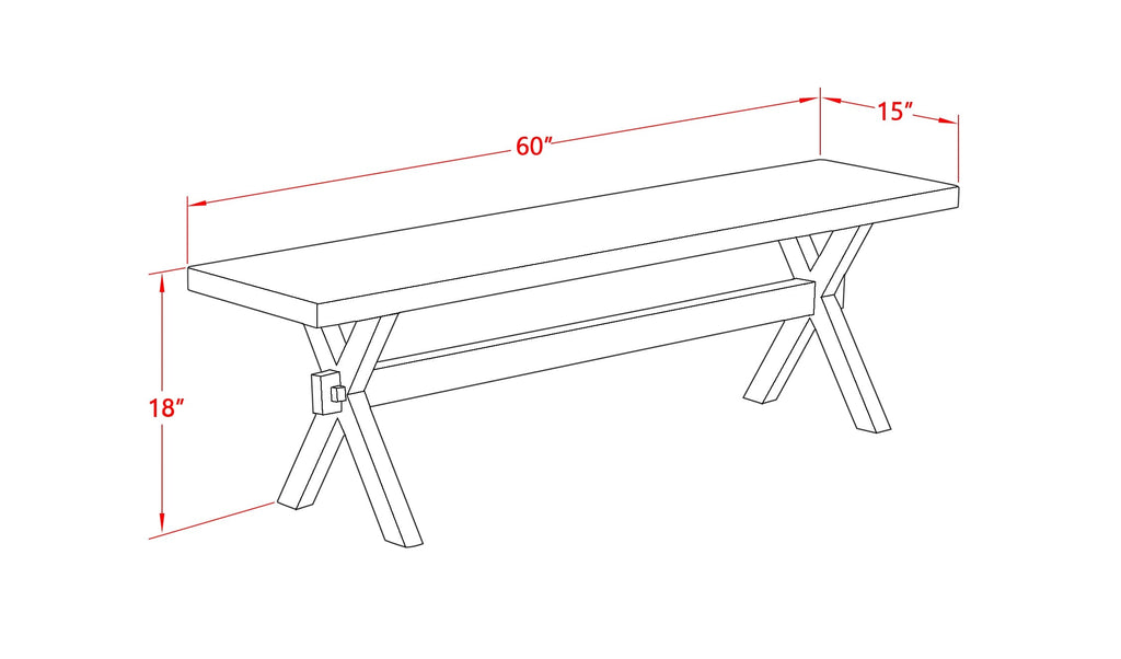 East West Furniture X076MZ001-6 6 Piece Dining Room Table Set Contains a Rectangle Dining Table with X-Legs and 4 Cream Linen Fabric Parson Chairs with a Bench, 36x60 Inch, Multi-Color