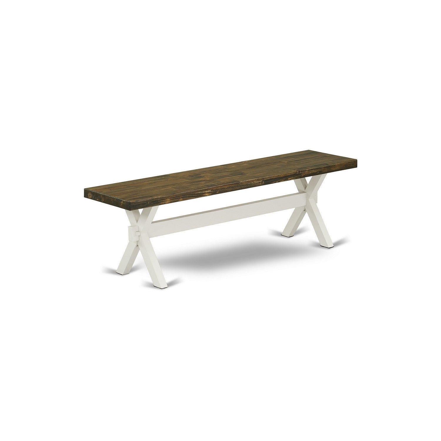 East West Furniture X076LA015-6 6Pc Dining Table Set Offers a Kitchen Table, 4 Parson Dining Chairs with Baby Blue Color Linen Fabric and a Bench, Medium Size Table with Full Back Chairs, Wirebrushed Linen White and Distressed Jacobean Finish