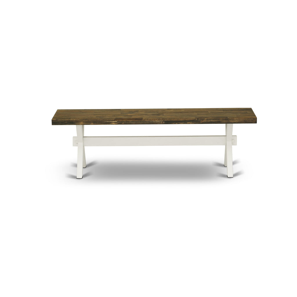 East West Furniture X076MZ015-6 6 Piece Dining Table Set Contains a Rectangle Dining Room Table with X-Legs and 4 Baby Blue Linen Fabric Parson Chairs with a Bench