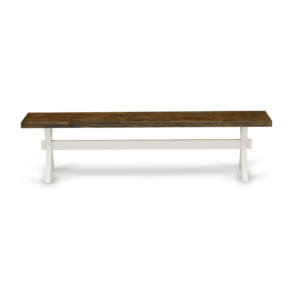 Juego de mesa de comedor moderna de 6 piezas East West Furniture X077GA235-6. Contiene una mesa rectangular de madera con patas en forma de X y 4 sillas Parson de tela de lino y piel de venado con un banco.