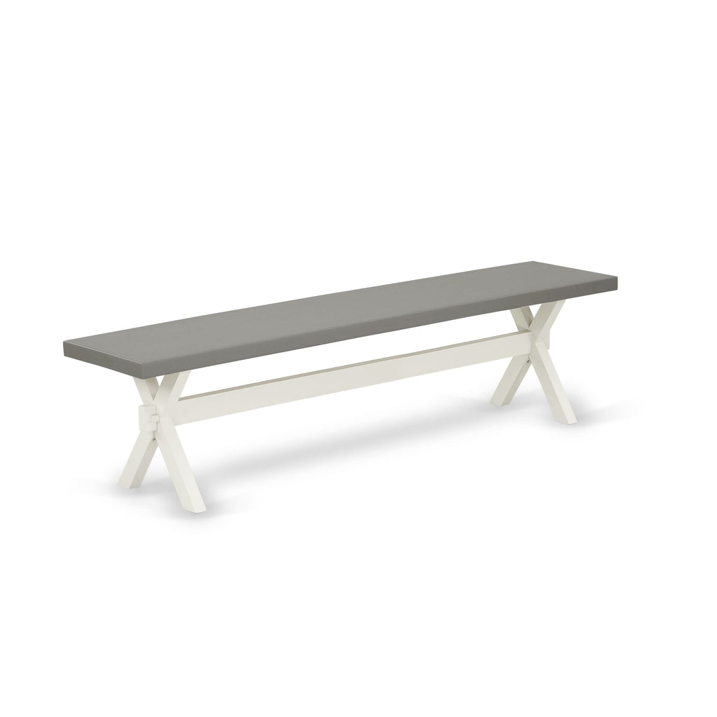 East West Furniture X097MZ001-6 6 Piece Kitchen Table Set Contains a Rectangle Dining Table with X-Legs and 4 Cream Linen Fabric Upholstered Chairs with a Bench