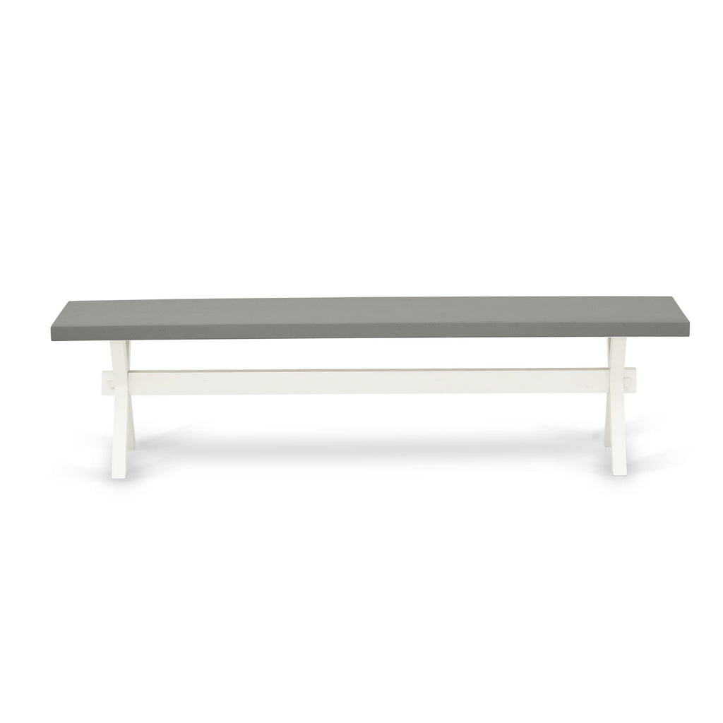 East West Furniture X097MZ001-6 6 Piece Kitchen Table Set Contains a Rectangle Dining Table with X-Legs and 4 Cream Linen Fabric Upholstered Chairs with a Bench
