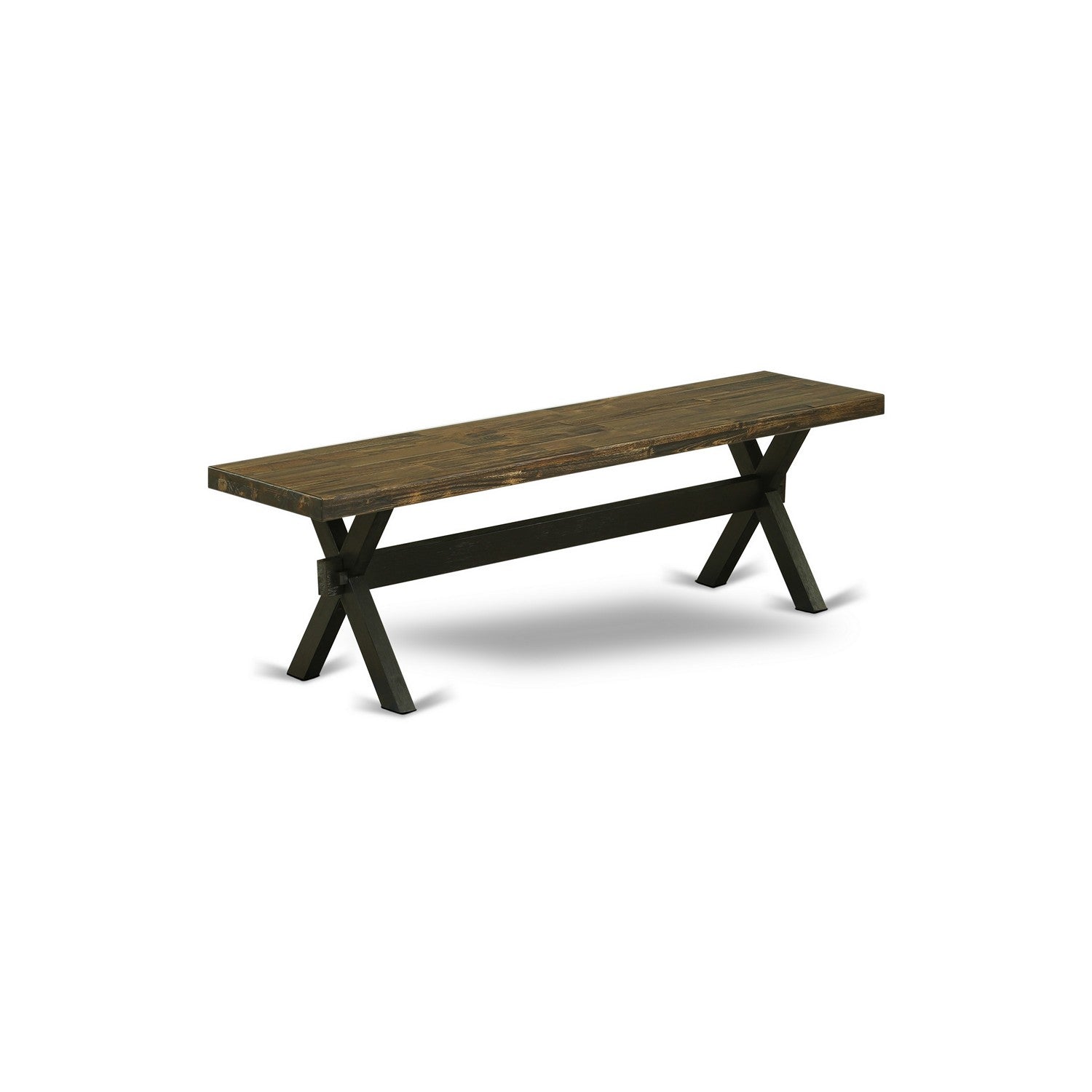 East West Furniture X2-676 3 Piece Kitchen Dining Table Set - 1 Small Dining Table and 2 Mid Century Bench - Distressed Jacobean Table top and Wire Brushed Black base Finish
