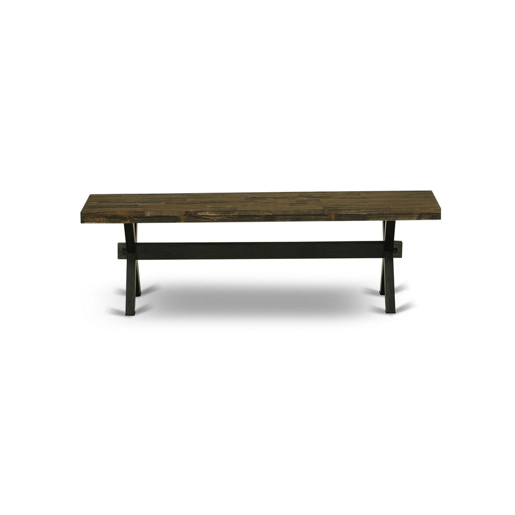 Juego de mesa de cocina de 6 piezas East West Furniture X676DR124-6. Contiene una mesa de comedor rectangular con patas en forma de X y 4 sillas Parson de tela de lino de color negro con un banco.