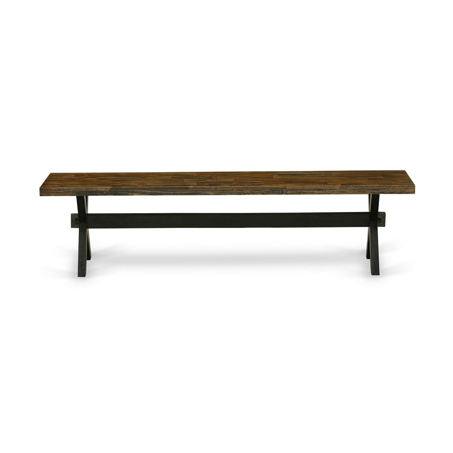 East West Furniture X2-677 3 Pc Dining Room Set - 1 Small Kitchen Table and 2 Small Wooden Benches - Reliable and Sturdy Constructed - Distressed Jacobean Table top and Wire Brushed Black base Finish