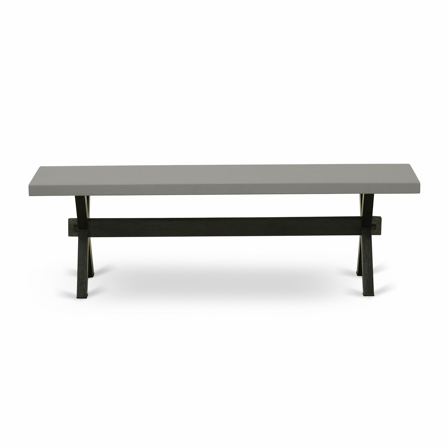 East West Furniture X2-696 3 Piece Dining Set - 1 Dining Room Table and 2 Table Bench - Stable and Durable Construction - Cement Table top and Wire Brushed Black base Finish