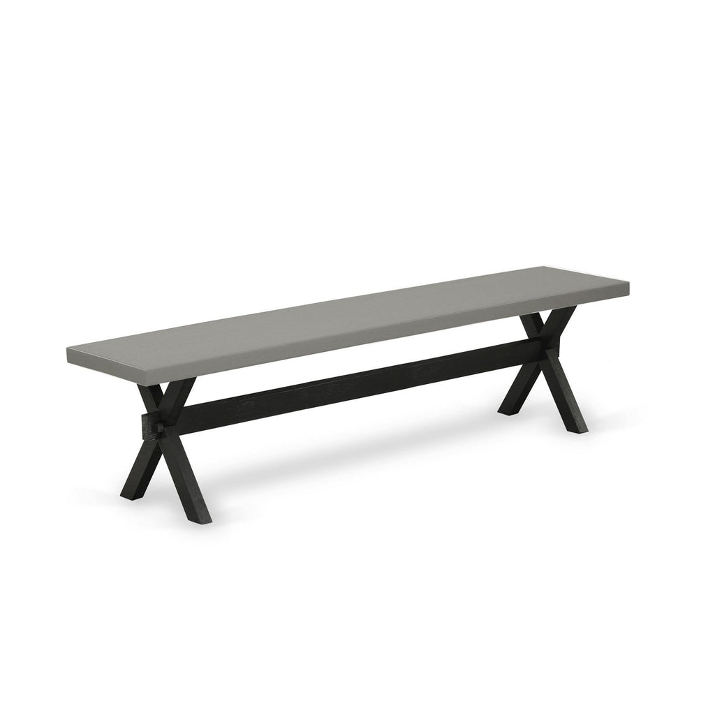 Juego de mesa de comedor de 6 piezas East West Furniture X697FR102-6. Contiene una mesa de cocina rectangular con patas en forma de X y 4 sillas Parson de tela de lino beige claro con un banco.