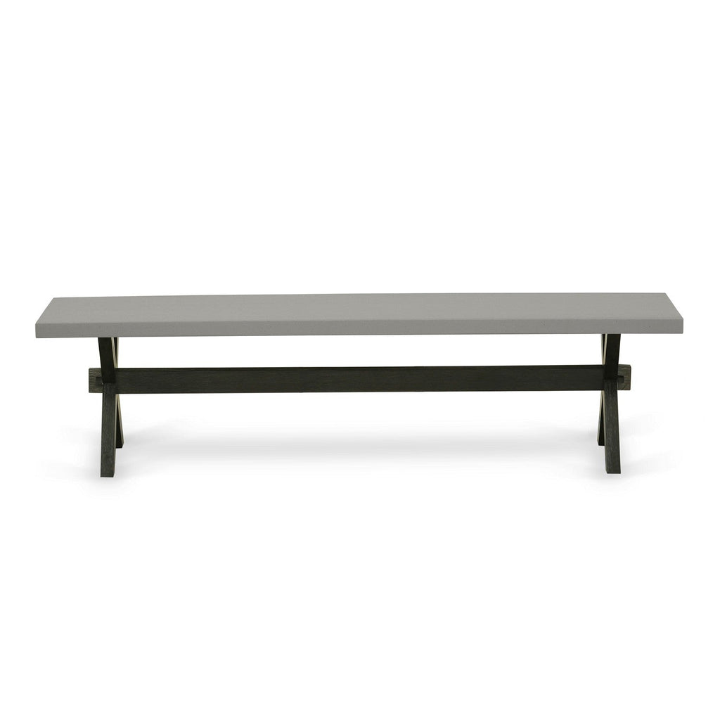 Juego de mesa de comedor de 6 piezas East West Furniture X697FR102-6. Contiene una mesa de cocina rectangular con patas en forma de X y 4 sillas Parson de tela de lino beige claro con un banco.