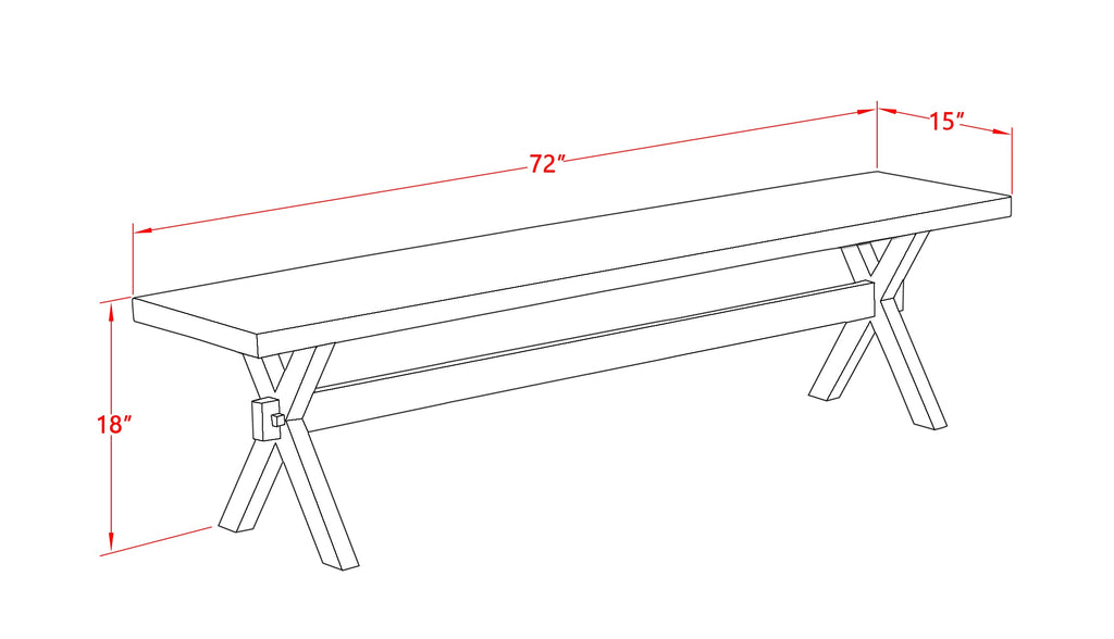 Juego de mesa de comedor de 6 piezas East West Furniture X697FR102-6. Contiene una mesa de cocina rectangular con patas en forma de X y 4 sillas Parson de tela de lino beige claro con un banco.