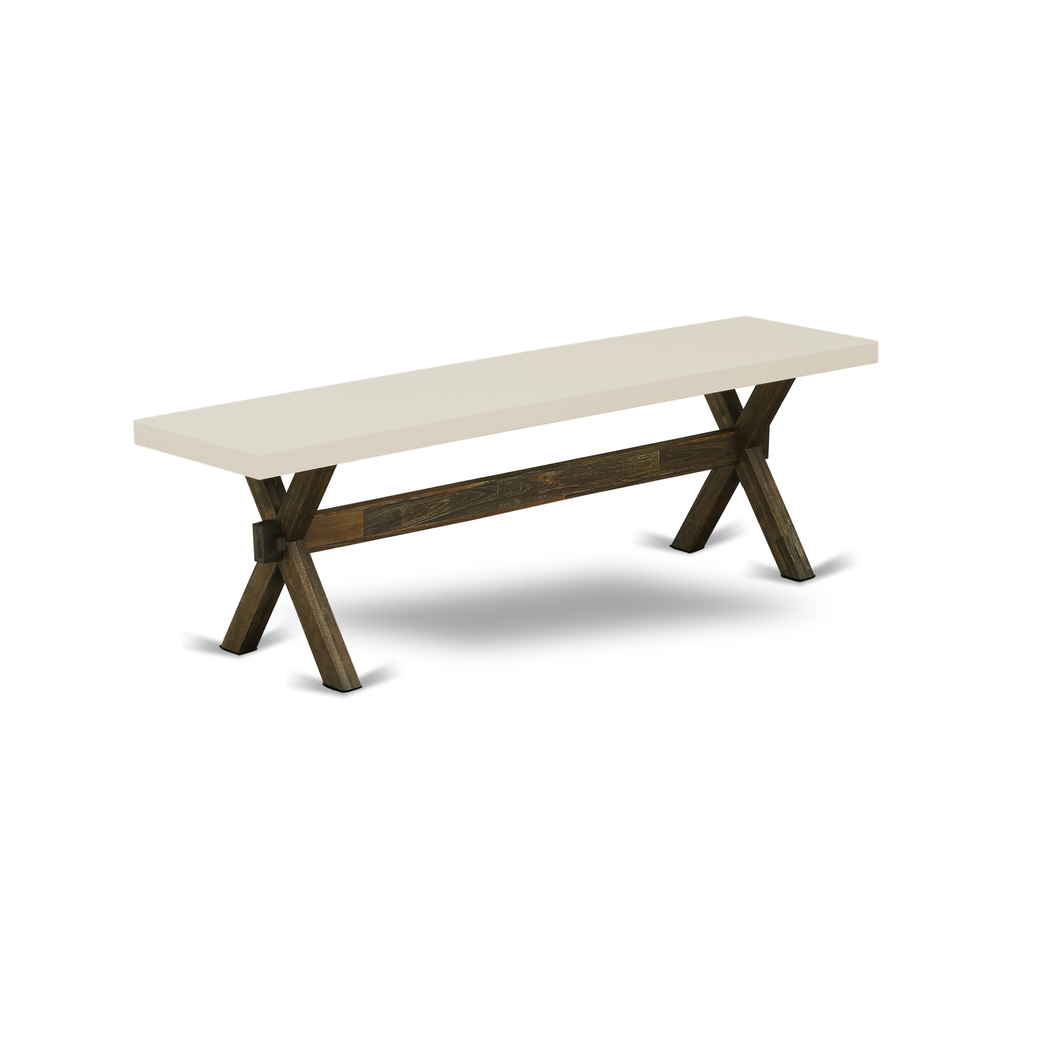 X-Style 15x60 in Dining Bench with Distressed Jacobean 418 Leg and Linen White Top finish