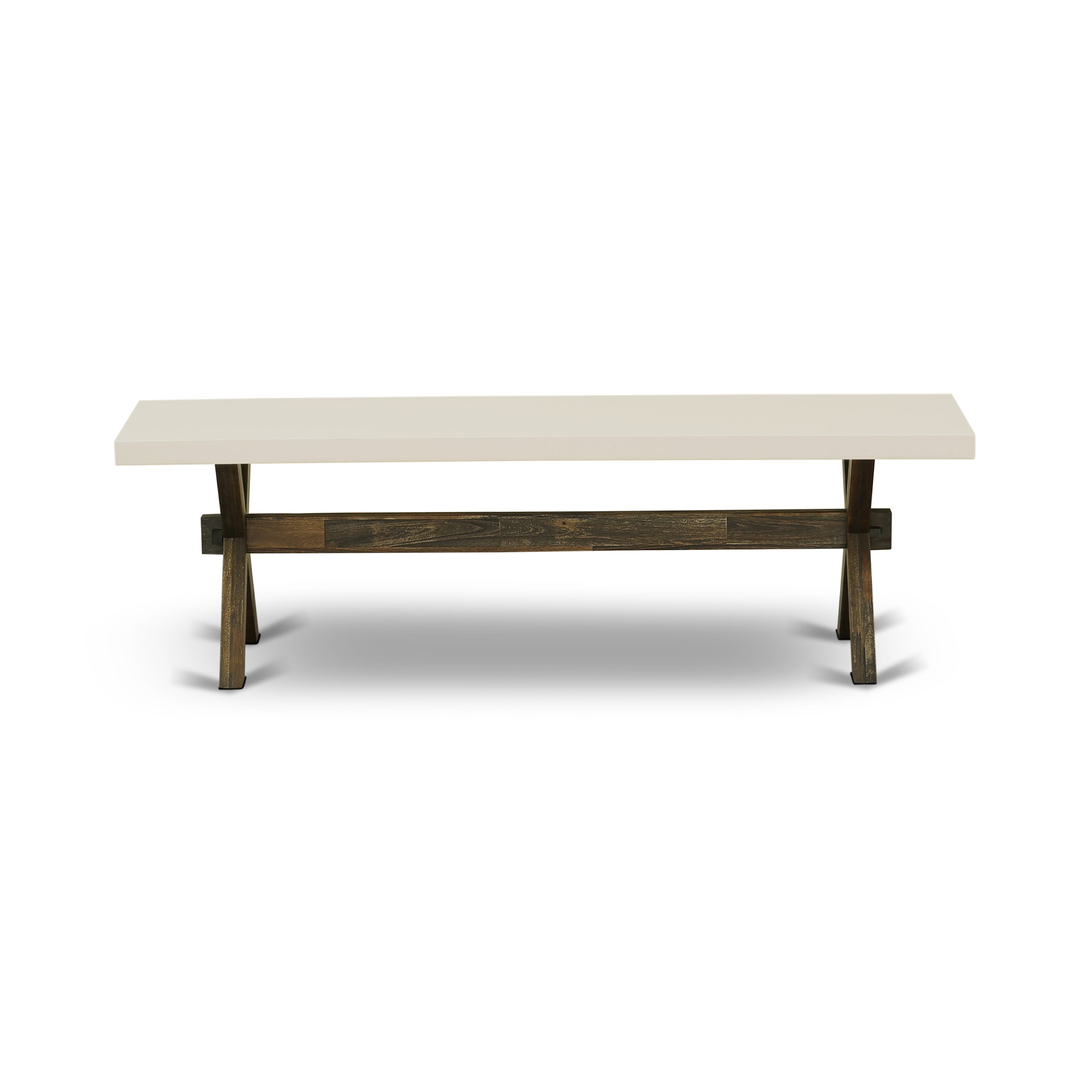 X-Style 15x60 in Dining Bench with Distressed Jacobean 418 Leg and Linen White Top finish