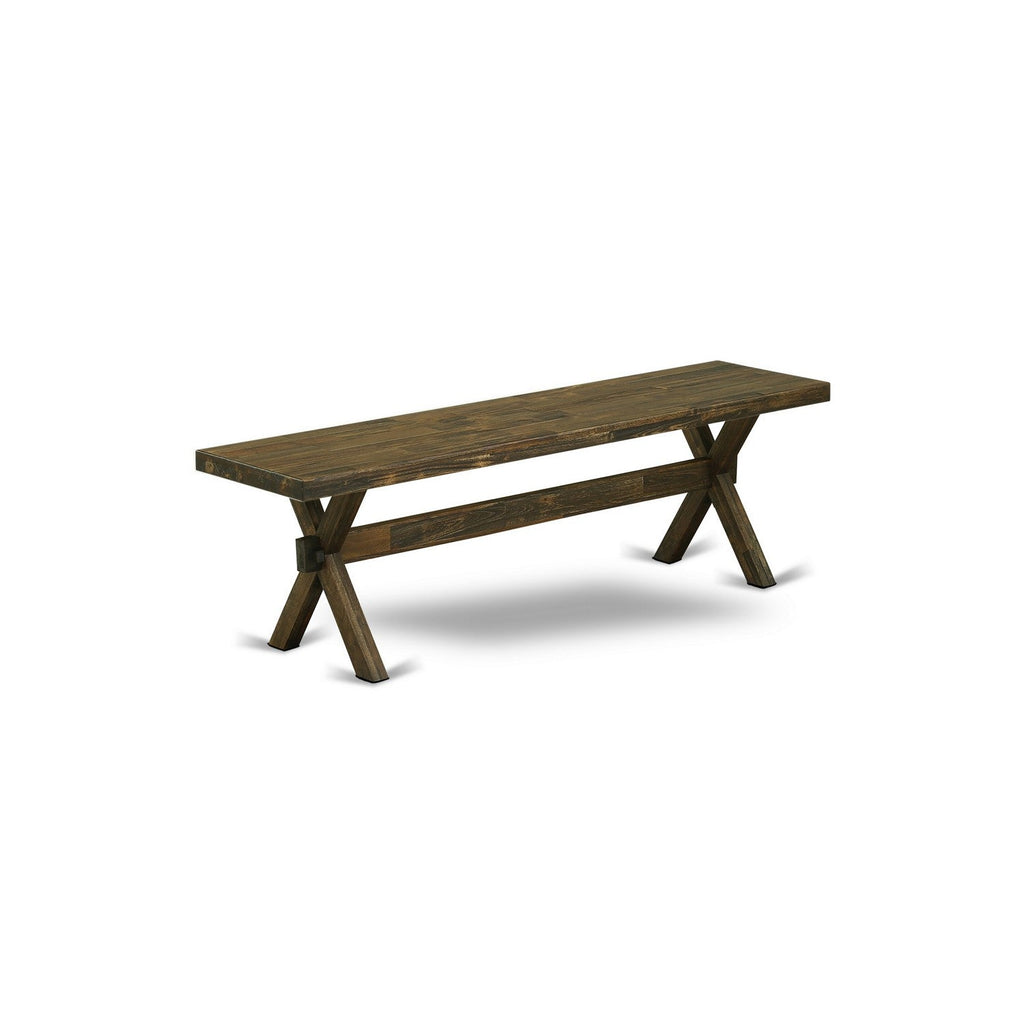 Juego de comedor de 6 piezas East West Furniture X776EL718-6 que incluye una mesa de comedor rectangular con patas en forma de X y 4 sillas Parson de tela de lino marrón con un banco