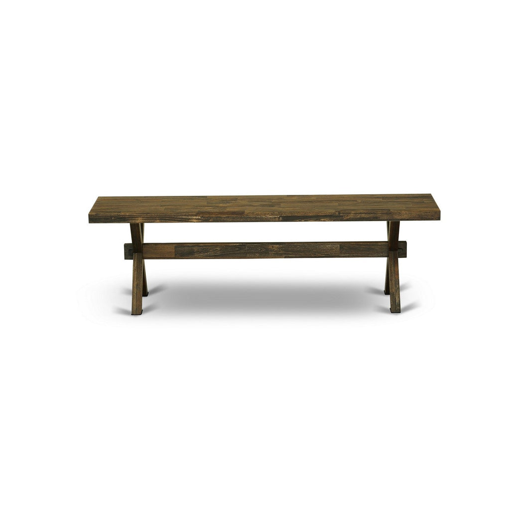 Juego de comedor de 6 piezas East West Furniture X776EL718-6 que incluye una mesa de comedor rectangular con patas en forma de X y 4 sillas Parson de tela de lino marrón con un banco