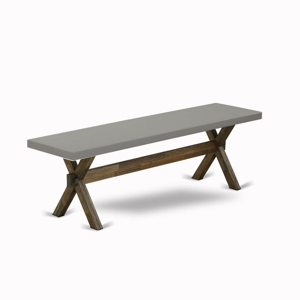 Juego de mesa de comedor de 6 piezas East West Furniture X796MZ716-6. Contiene una mesa de cocina rectangular con patas en forma de X y 4 sillas Parson de tela de lino color caqui oscuro con un banco.