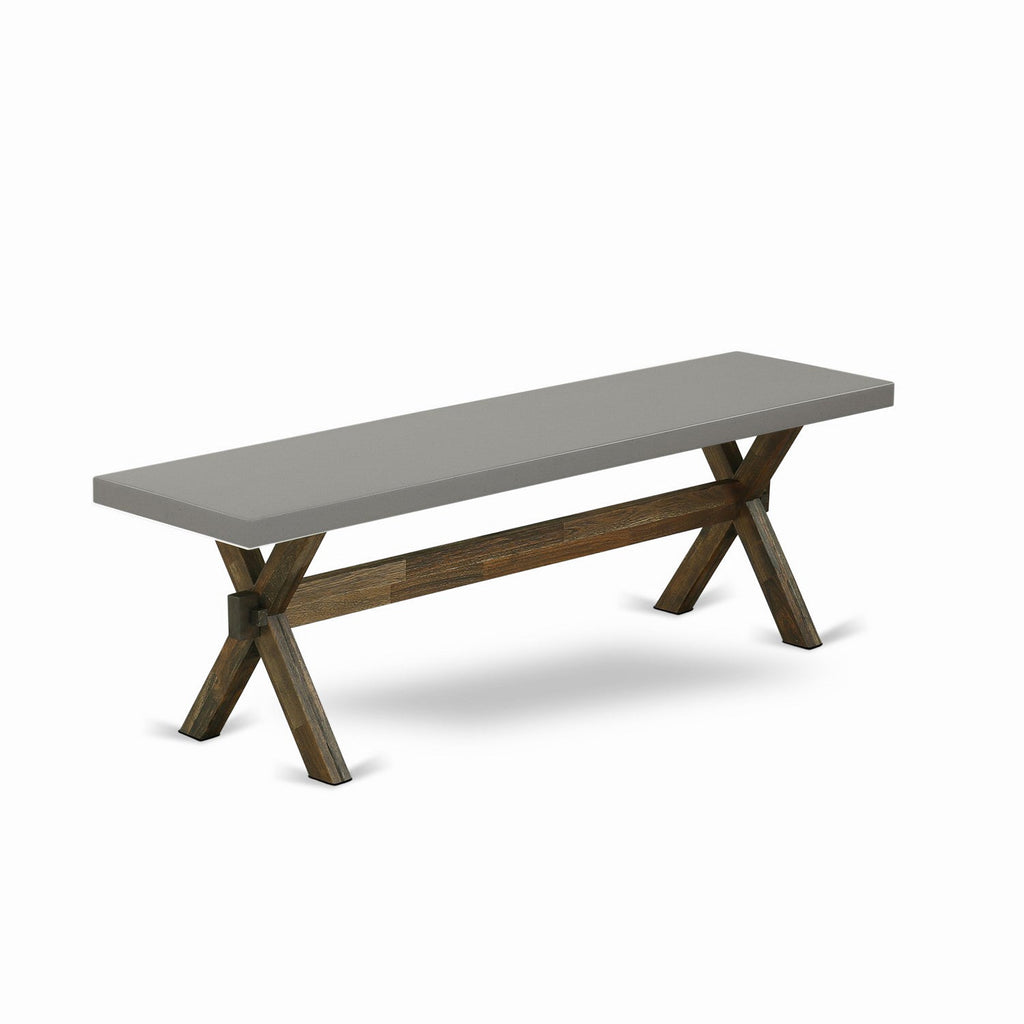 Juego de comedor de 6 piezas East West Furniture X796VE703-6. Contiene una mesa de comedor rectangular con patas en forma de X y 4 sillas Parson de tela de lino marrón con un banco.