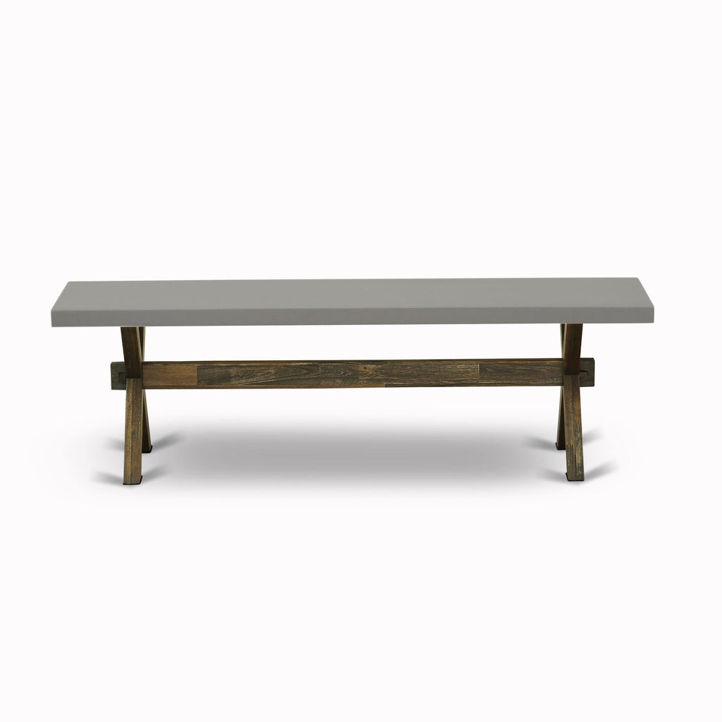Juego de mesa de comedor de 6 piezas East West Furniture X796MZ716-6. Contiene una mesa de cocina rectangular con patas en forma de X y 4 sillas Parson de tela de lino color caqui oscuro con un banco.