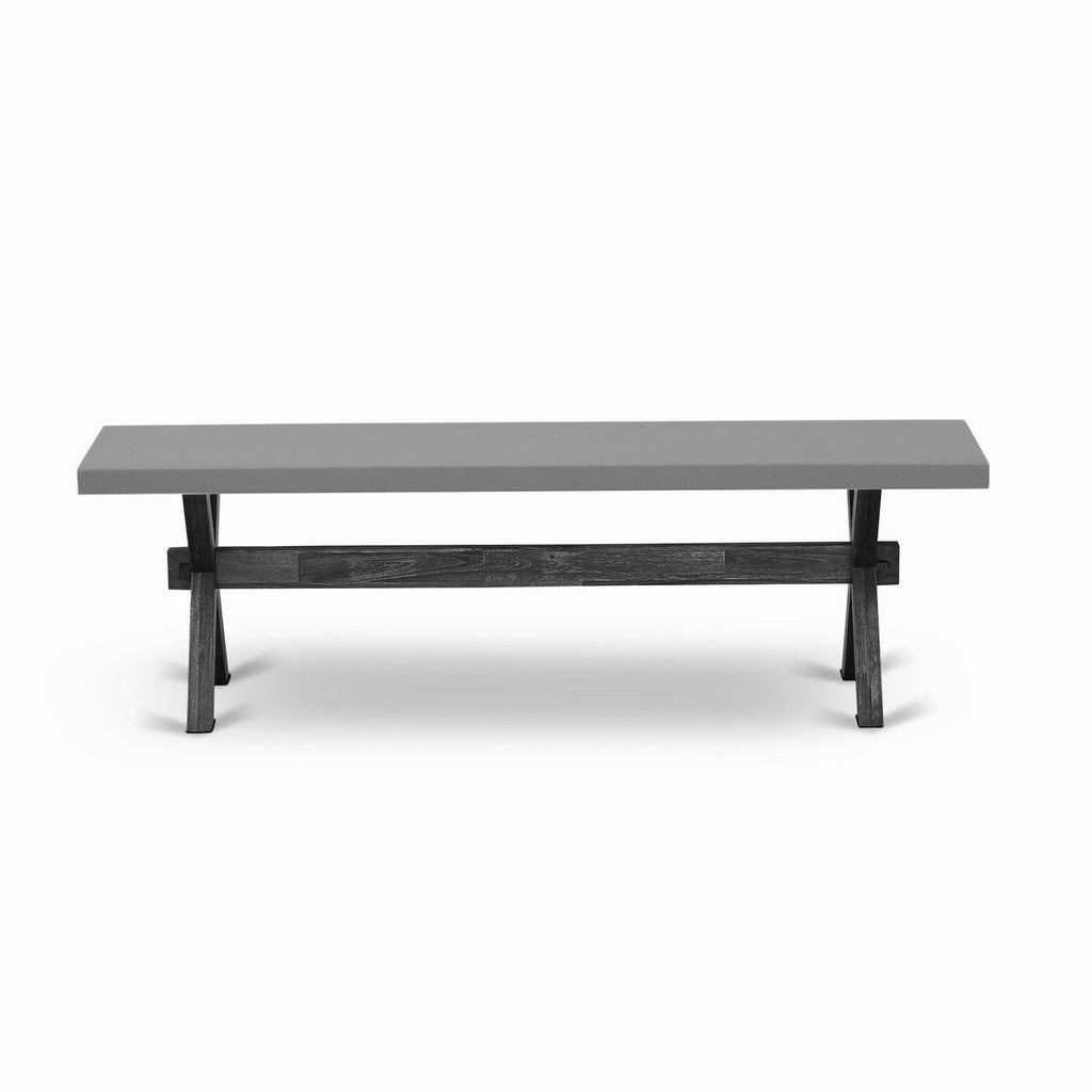 Juego de mesa de comedor de 6 piezas East West Furniture X796VE721-6. Contiene una mesa de cocina rectangular con patas en forma de X y 4 sillas Parson de tela de lino de color azul con un banco.