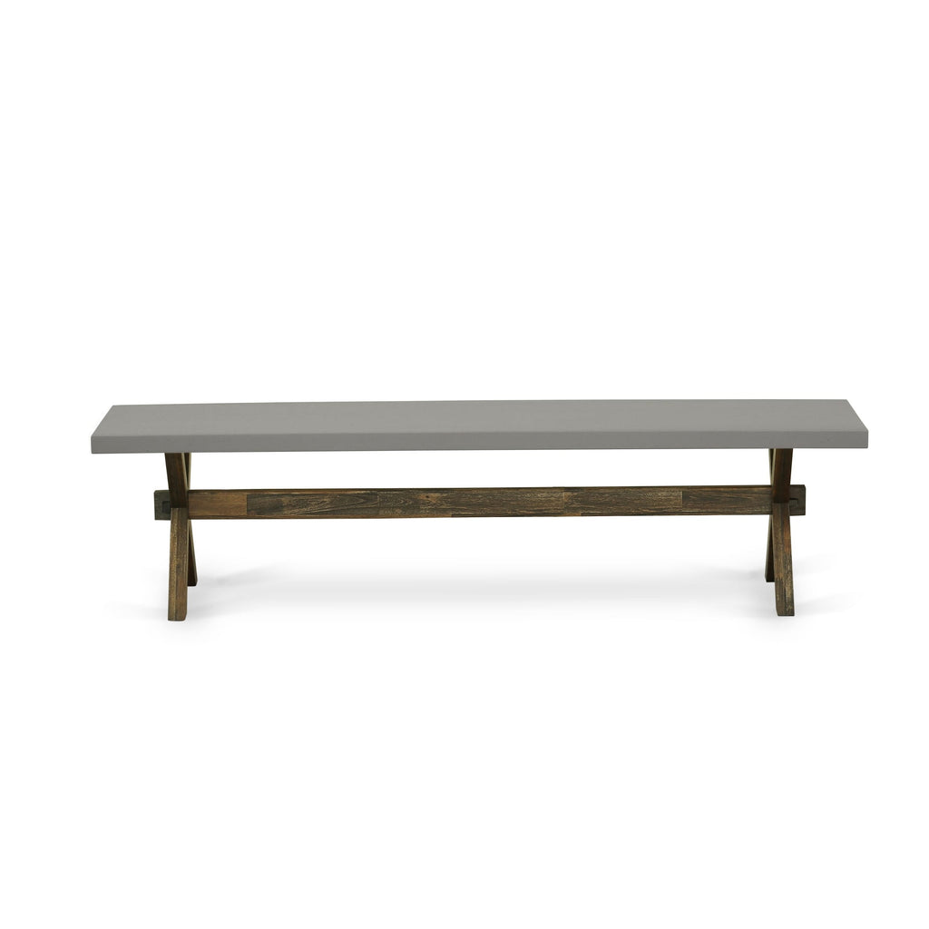 Juego de mesa de comedor de 6 piezas East West Furniture X797MZ716-6. Contiene una mesa de cocina rectangular con patas en forma de X y 4 sillas Parson de tela de lino color caqui oscuro con un banco.