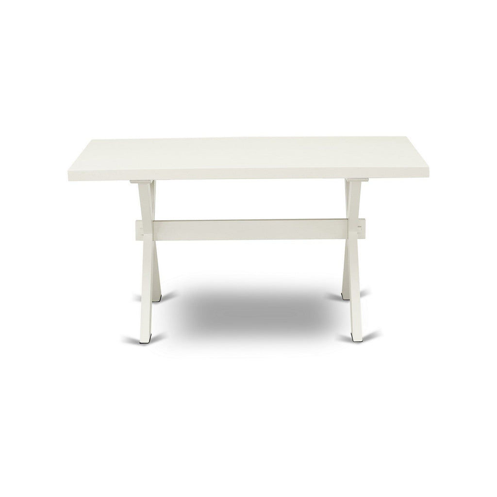 East West Furniture X026FO244-7 7 Piece Dining Table Set Consist of a Rectangle Dining Room Table with X-Legs and 6 Light grey Faux Leather Parsons Chairs