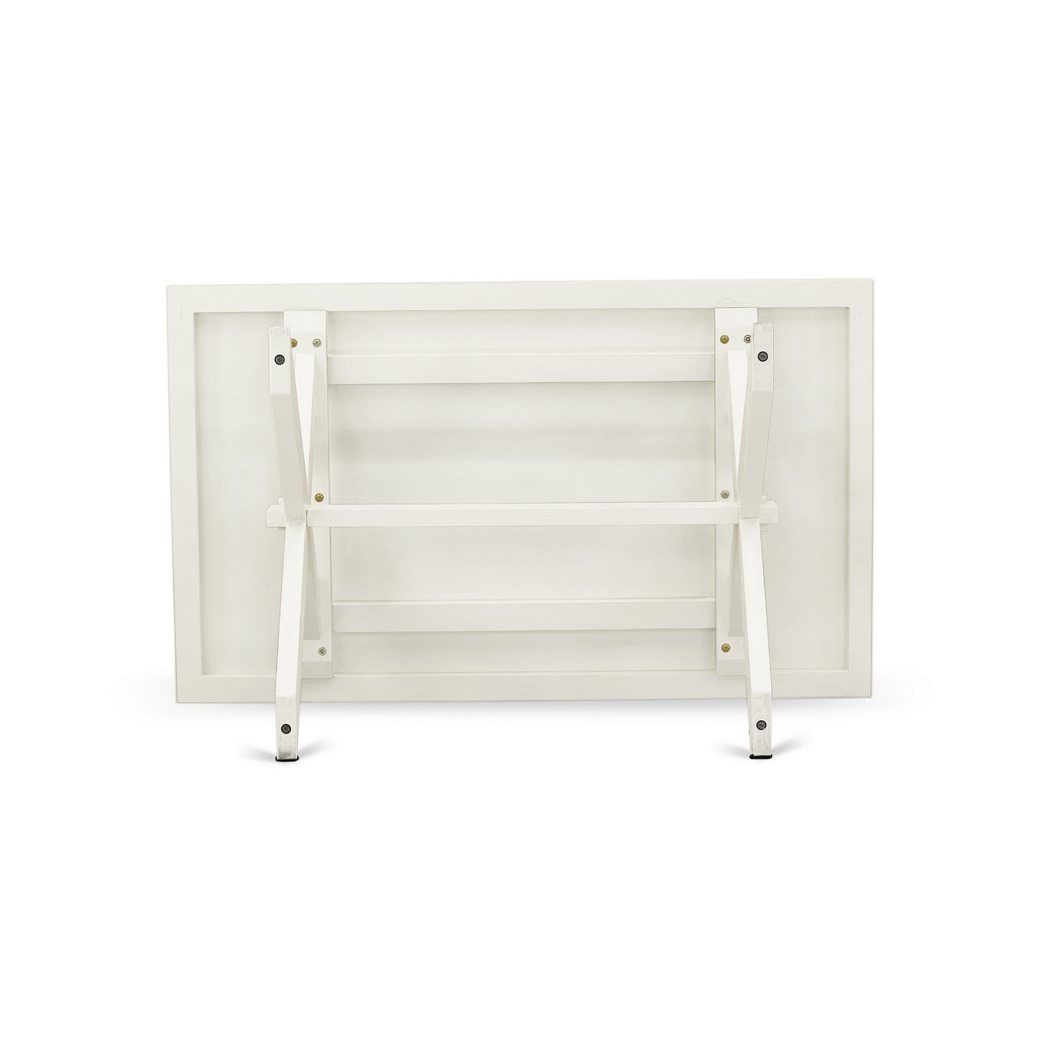Juego de mesa de comedor de 7 piezas East West Furniture X026FO244-7 compuesto por una mesa de comedor rectangular con patas en forma de X y 6 sillas Parsons de cuero sintético gris claro.