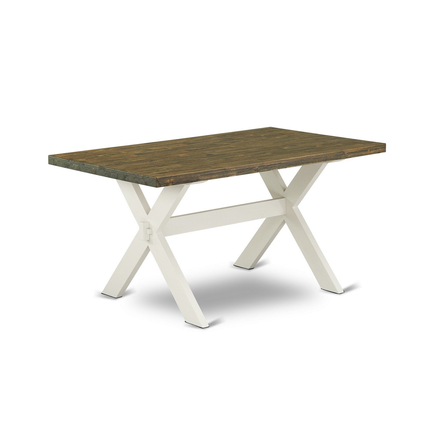 East West Furniture X076LA015-5 5Pc Dining Set Consists of a Wood Table and 4 Parson Dining Chairs with Baby Blue Color Linen Fabric, Medium Size Table with Full Back Chairs, Wirebrushed Linen White and Distressed Jacobean Finish