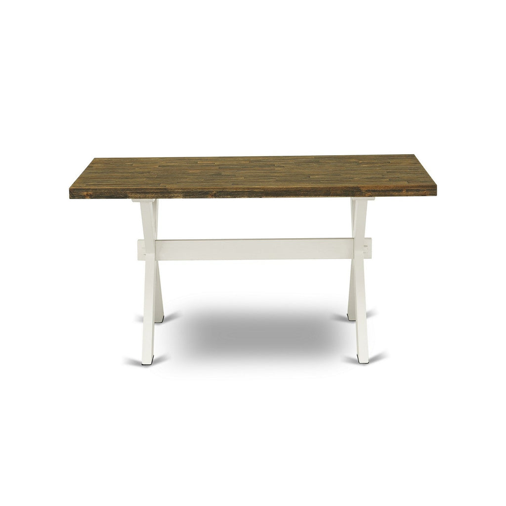 East West Furniture X076FO244-7 7 Piece Dining Table Set Consist of a Rectangle Dining Room Table with X-Legs and 6 Light grey Faux Leather Parsons Chairs
