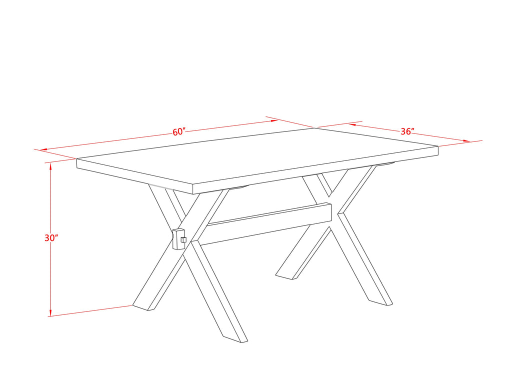 East West Furniture X076MZ001-5 5 Piece Dining Set Includes a Rectangle Dining Room Table with X-Legs and 4 Cream Linen Fabric Upholstered Parson Chairs, 36x60 Inch, Multi-Color