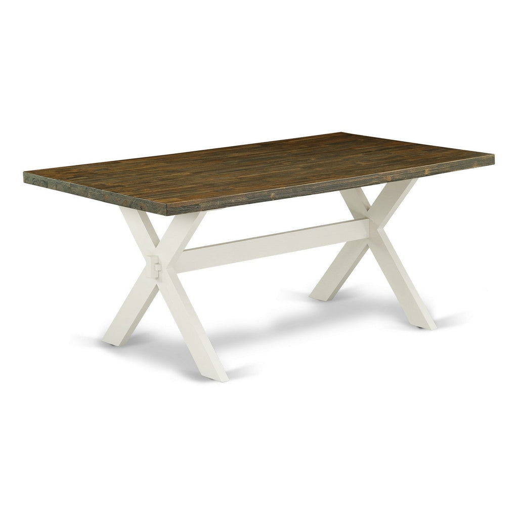 Juego de mesa de comedor East West Furniture X077SI215-9 de 9 piezas. Incluye una mesa de cocina rectangular con patas en forma de X y 8 sillas de comedor Parson de tela de lino azul bebé.