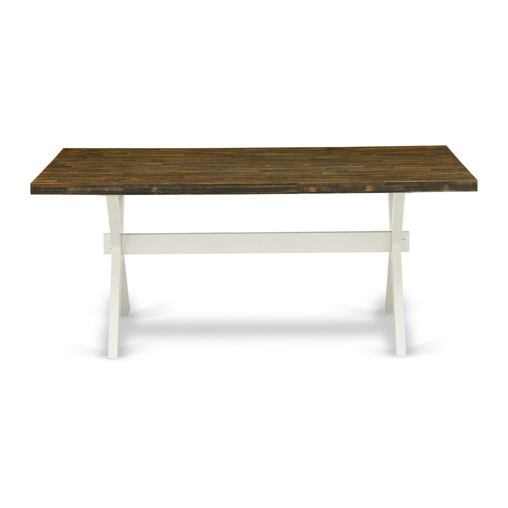 East West Furniture X077FL201-9 9 Piece Kitchen Table Set Includes a Rectangle Dining Table with X-Legs and 8 Cream Linen Fabric Parson Dining Room Chairs