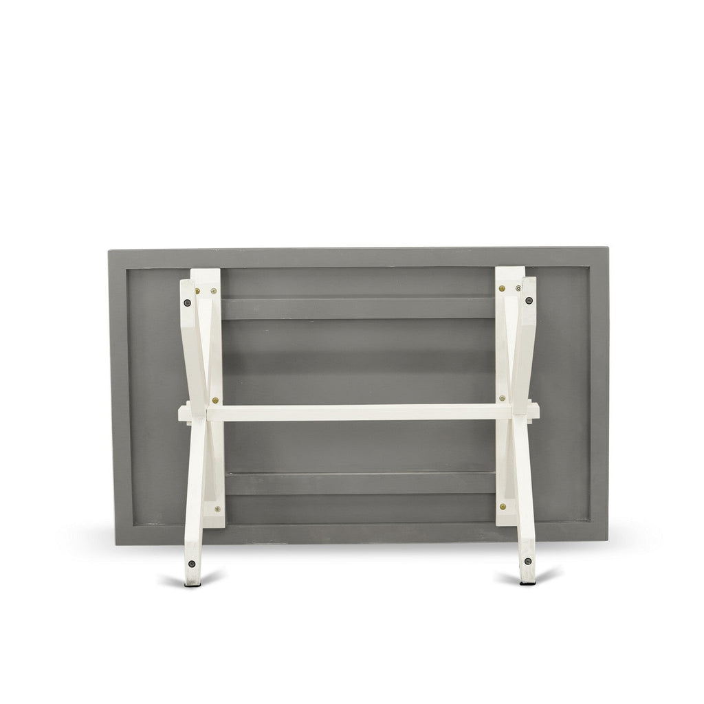 East West Furniture X096CE215-6 6 Piece Dining Table Set Contains a Rectangle Kitchen Table with X-Legs and 4 Baby Blue Linen Fabric Upholstered Chairs with a Bench, 36x60 Inch, Multi-Color
