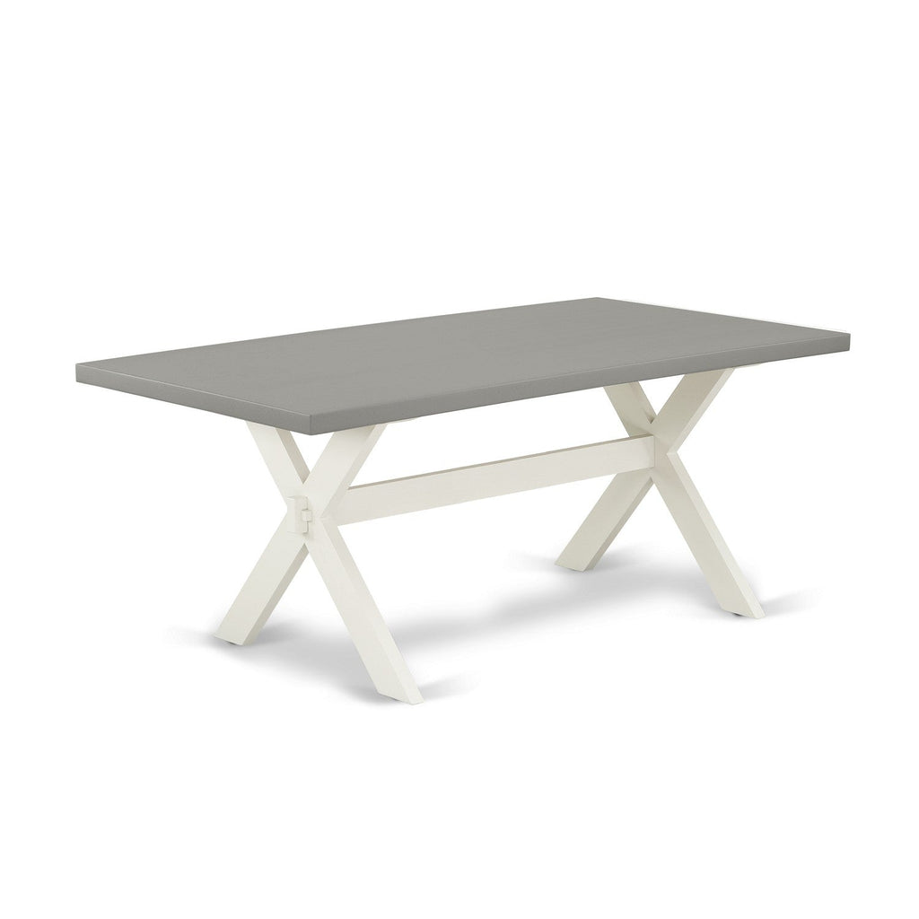 East West Furniture X097SI215-7 7 Piece Dining Table Set Consist of a Rectangle Kitchen Table with X-Legs and 6 Baby Blue Linen Fabric Parson Dining Room Chairs