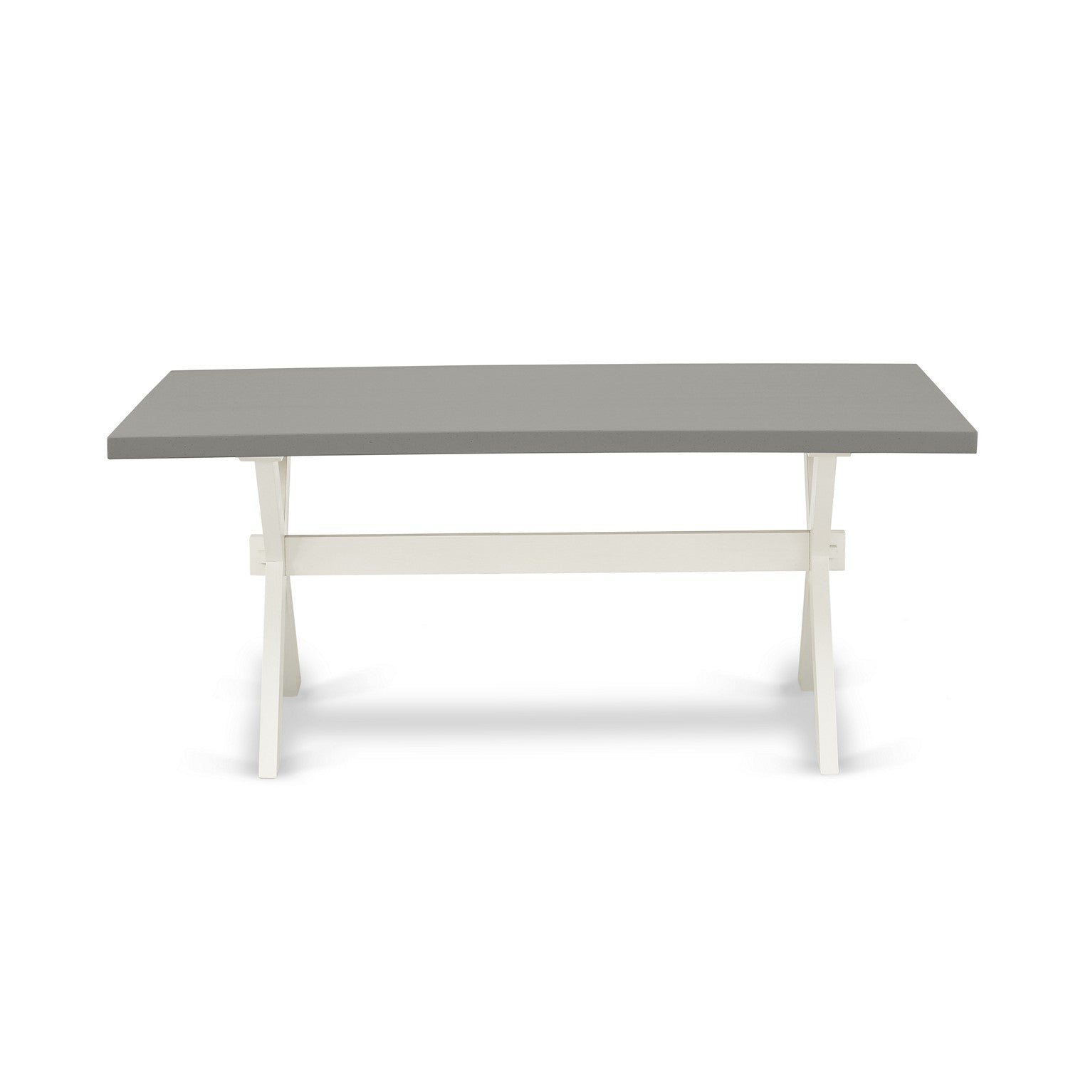 East West Furniture X2-097 3 Piece Table Set - 1 Dining Room Table and 2 Bench for Dining Room Table - Stable and Sturdy Construction - Cement Table top and linen white base Finish